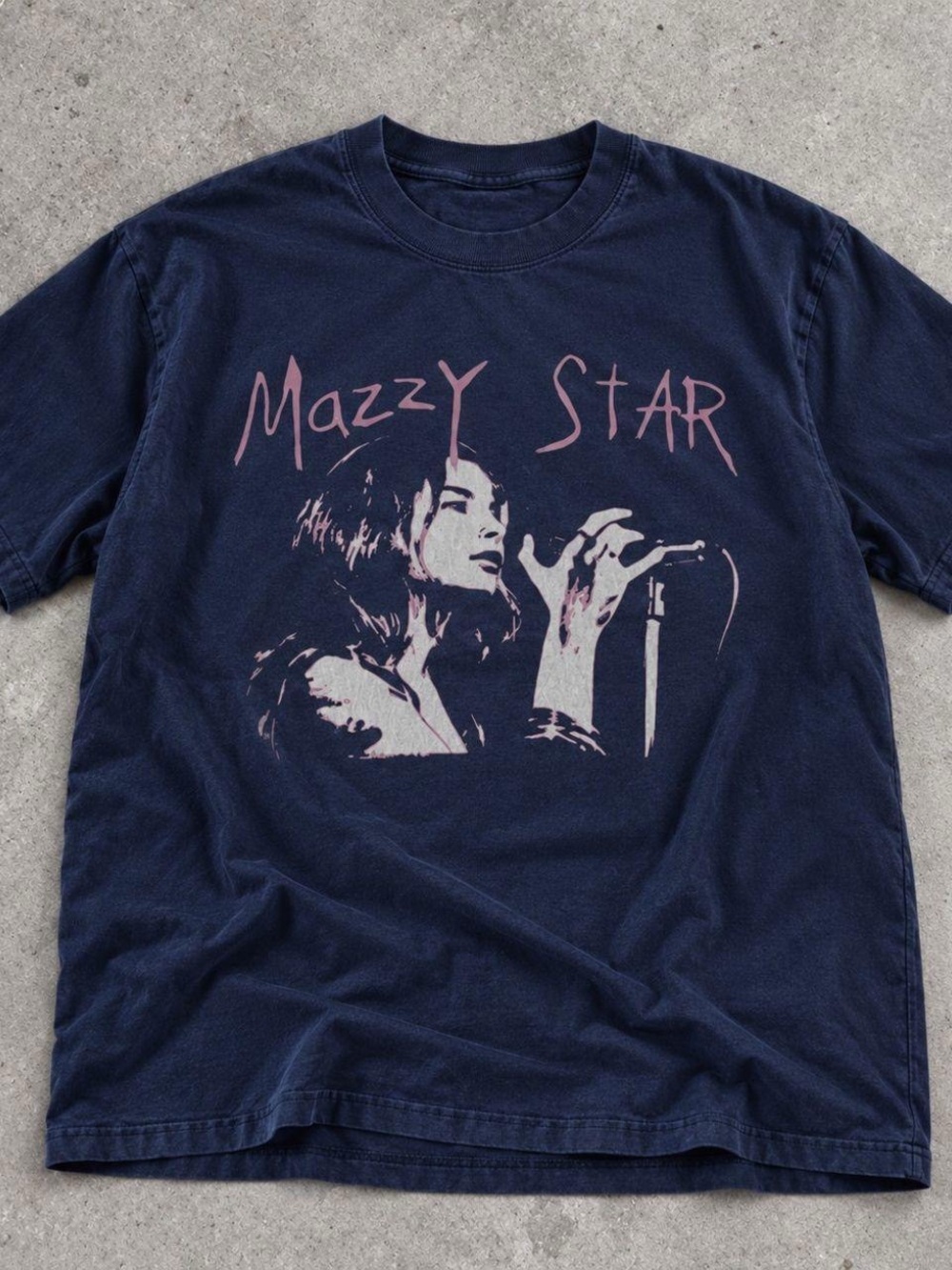 Gildan Navy Mazzy Star Graphic Tee with Pink Print